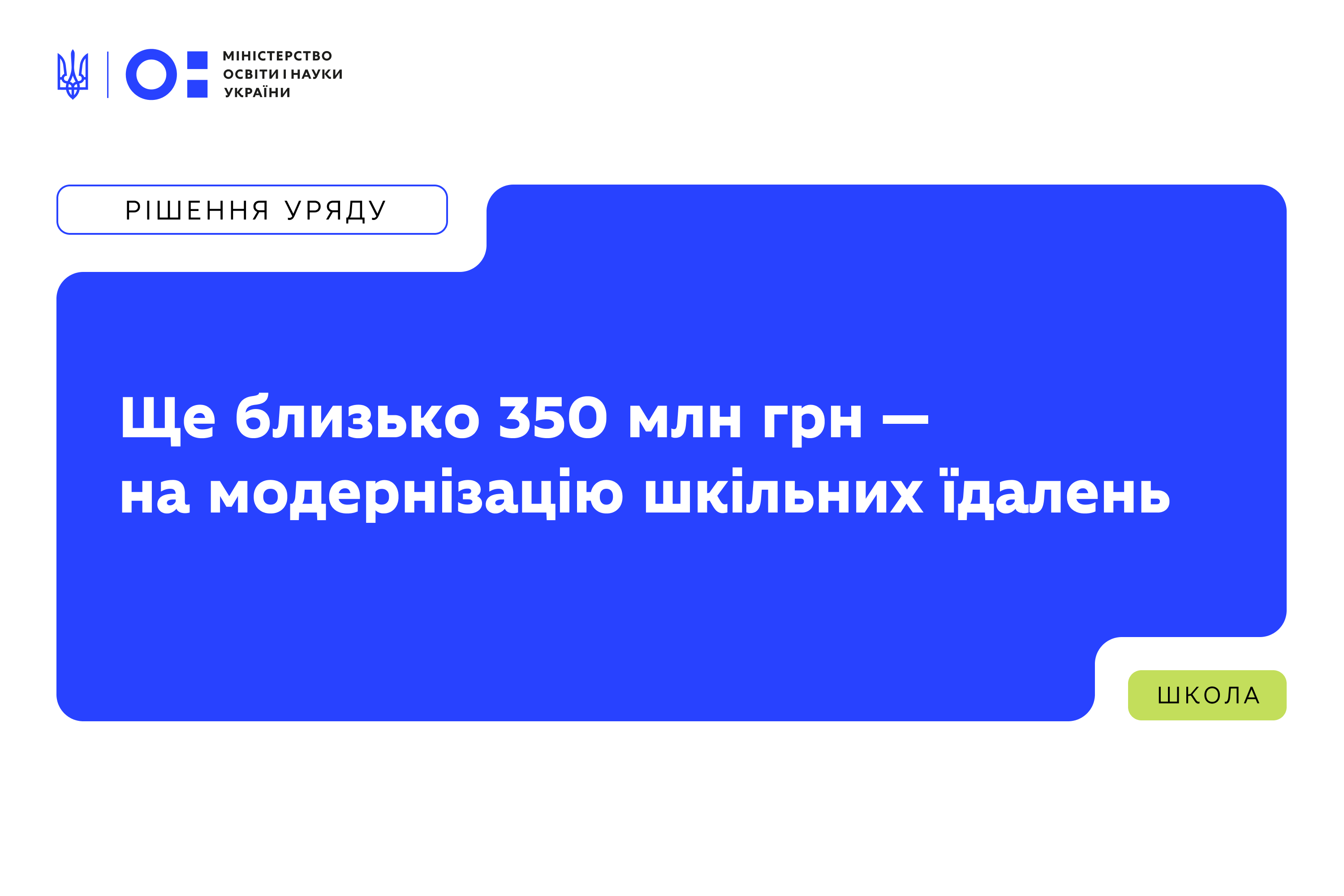 Ще приблизно 350 млн гривень спрямують на модернізацію шкільних їдалень