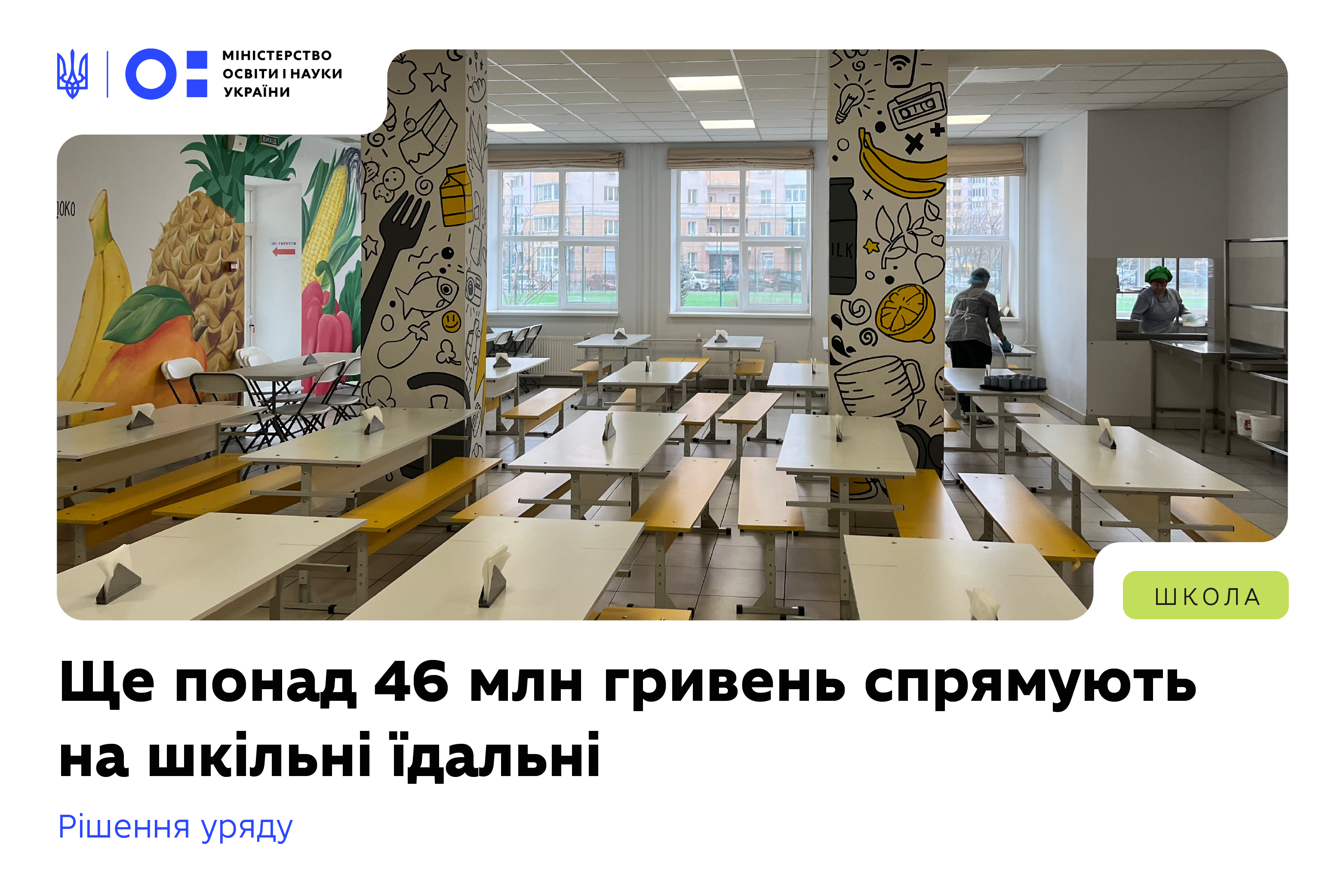 Понад 46 млн гривень спрямують на шкільні їдальні